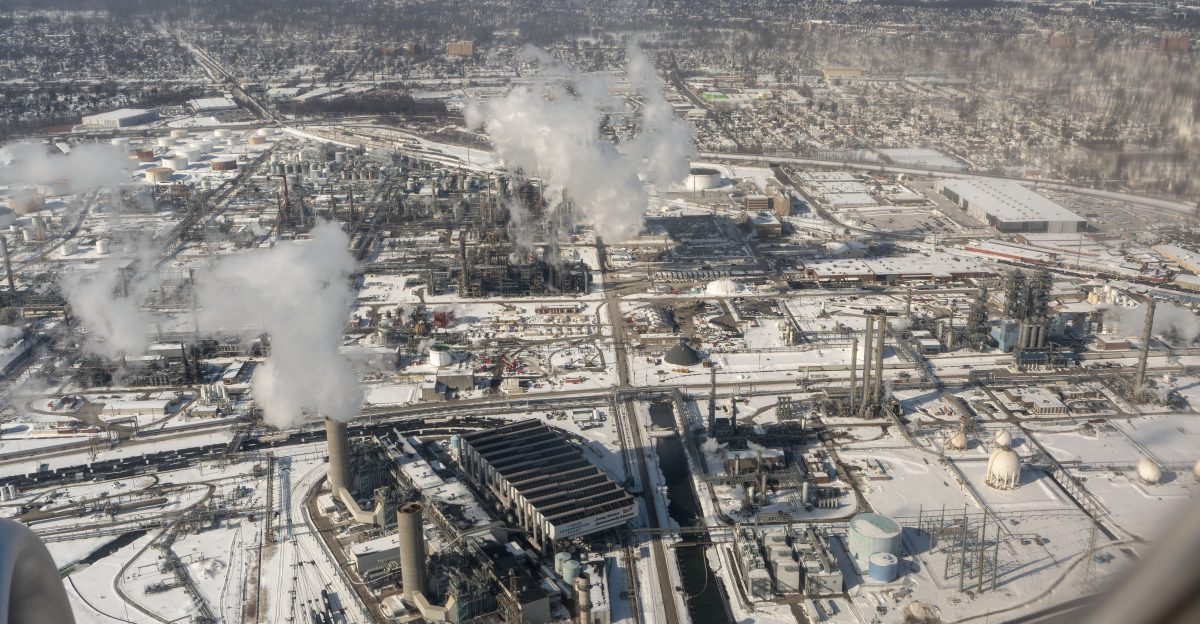 Aerial view of the Bayway Refinery in Linden New Jersey an oil refinery operated by Phillips 66