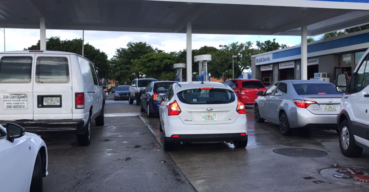 Drivers flock to gas stations to fill their cars with fuel before Hurricane Irma strikes in Miami Florida Sept 7 2017
