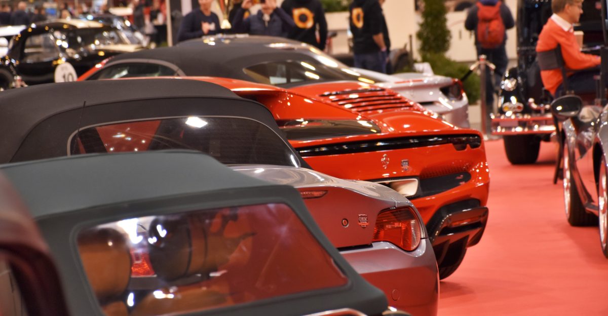 Variety of makes and models at the show captured here are Morgan BMW Ferrari and Porsche