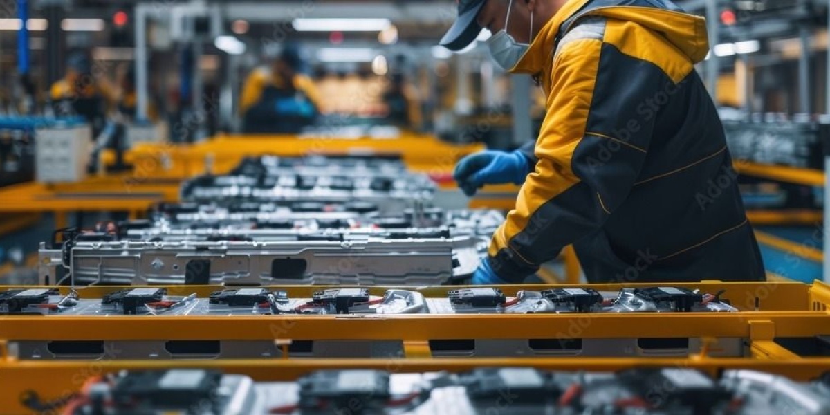 Car factory engineer working on electric vehicle battery production line Stock Photo | Adobe Stock by Walliva