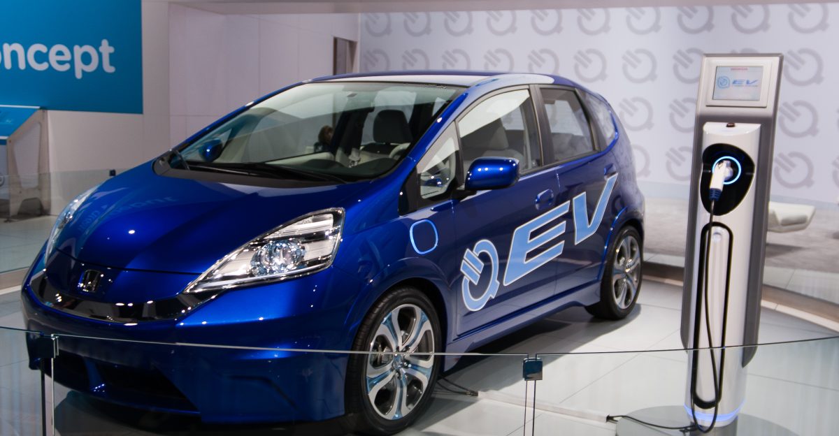 Honda unveiled the Honda Fit EV concept electric car in the 2010 Los Angeles Auto Show A production version is expected to be launched in Japan and the United States in 2012 71 The Fit EV uses the Fit compact car platform powered by a lithium-ion battery pack combined with a high-density coaxial motor derived from the Honda FCX Clarity hydrogen fuel cell vehicle Honda claims the Fit EV has an all-electric range of 70 to 100 miles 110 to 160 km and a top speed of 90 miles per hour 140 km h 71 72 Honda also said that recharging the Fit EV will take 12 hours from a 120-volt outlet and six hours with a 240-volt supply 72 The Fit electric car like the Honda CR-Z hybrid will have three distinct driving modes econ normal and sport Honda explained that econ mode will extend the driving range by 17 compared to the normal mode in sport mode the Fit EV imitates the acceleration of a small car with a 2 0-liter gasoline engine