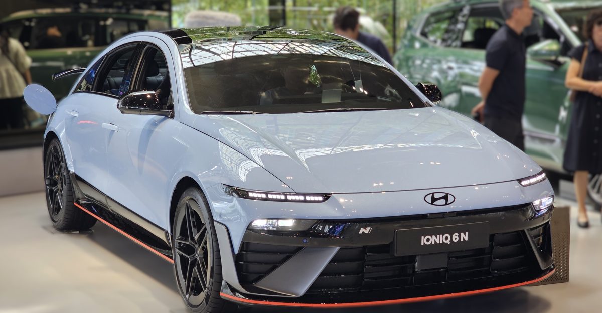 Performance Blue Pearl Hyundai IONIQ 6 N CE1 N Electric sedan at Hyundai Motorstudio Goyang
