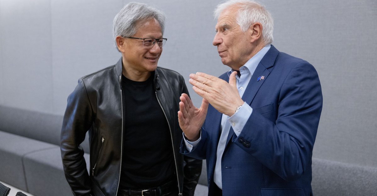 HRVP Josep Borrell in charge of Foreign Affairs and Security Policy chats with Jensen Huang Founder President and CEO of NVIDIA in Santa Clara California U S May 13 2024