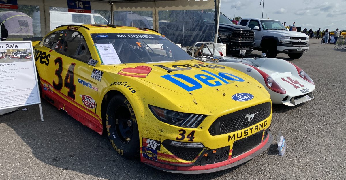 Also on display at Brands Hatch was the 34 Front Row Motorsports car driven by Michael McDowell in the 2021 NASCAR Cup series the same year in which he finally took his maiden win in the Daytona 500