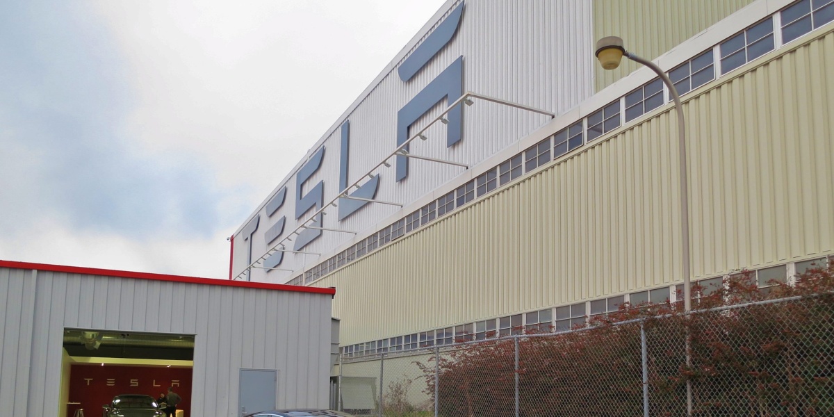 New car pickup at Tesla's Fremont CA factory.