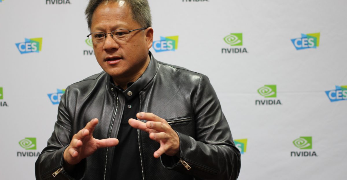 A gesticulating Nvidia CEO Jensen Huang