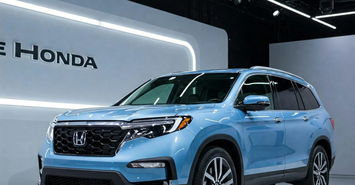 The 2025 Honda Pilot showcased at an auto exhibition highlighting its modern design
