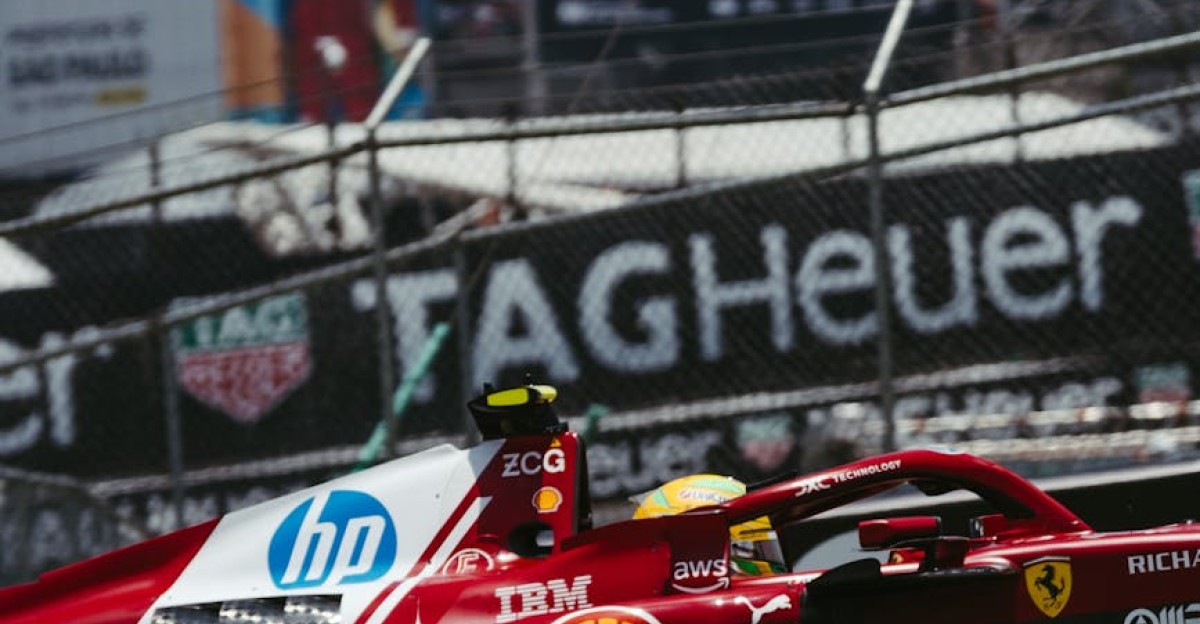 Dynamic view of a Formula 1 car speeding at Interlagos S o Paulo Brazil