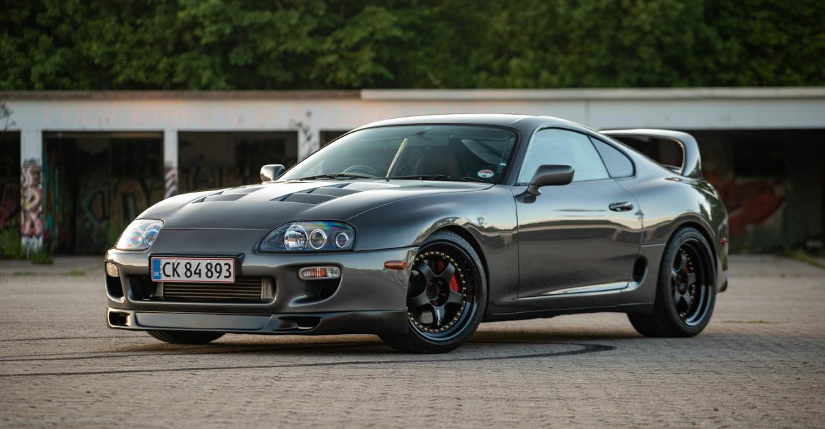 A stylish Toyota Supra supercar parked outdoors in N stved Denmark showcasing its sleek design