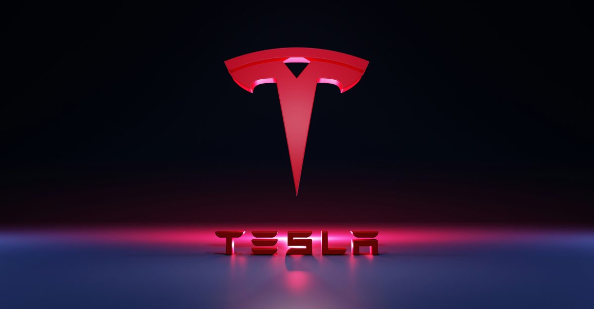 a red logo with a black background