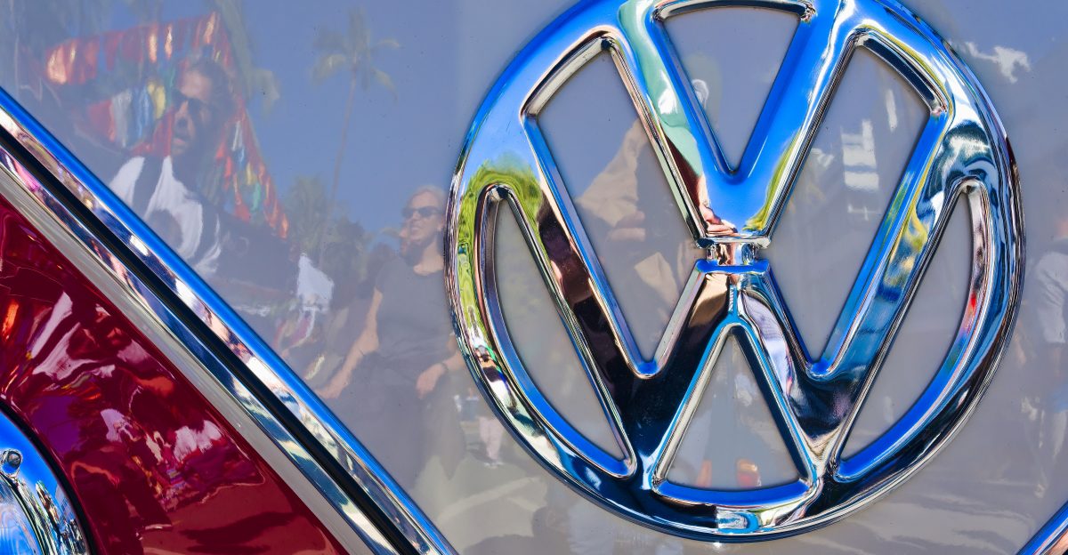 a close up of a vw emblem on a car