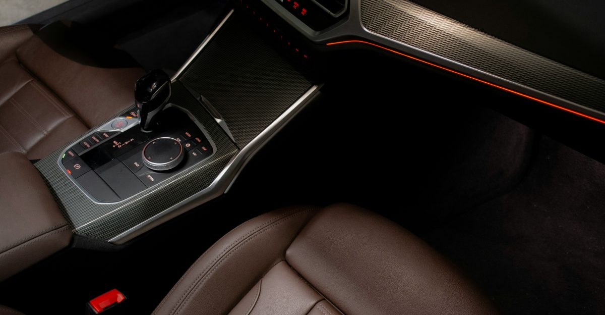 the interior of a modern car with leather seats