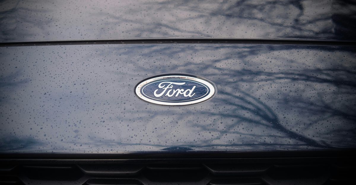 a close up of a ford emblem on a car
