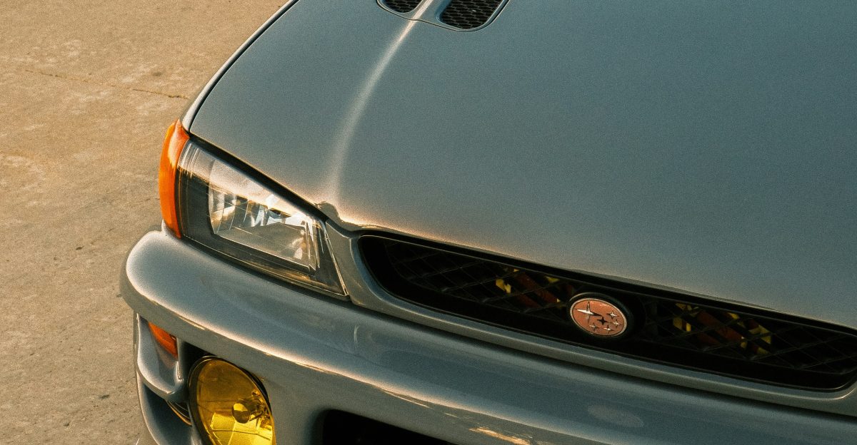 Close-up of a silver subaru impreza wrx sti