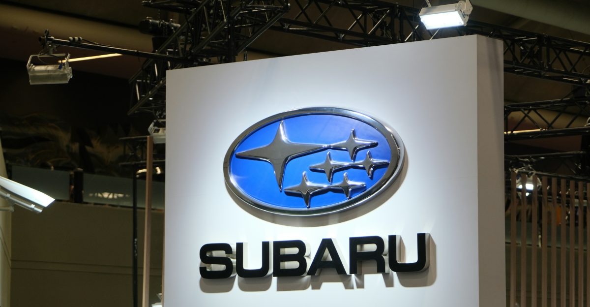 The subaru logo displayed on a white cube