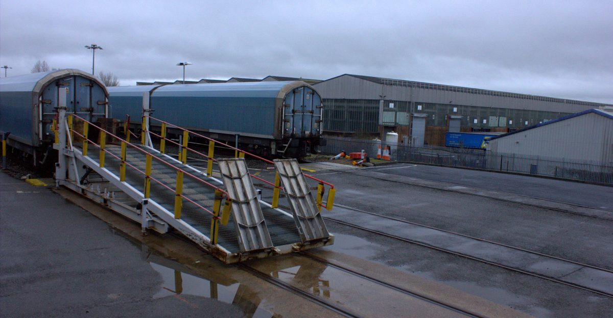 Ramp and car carrier wagons at the car plant