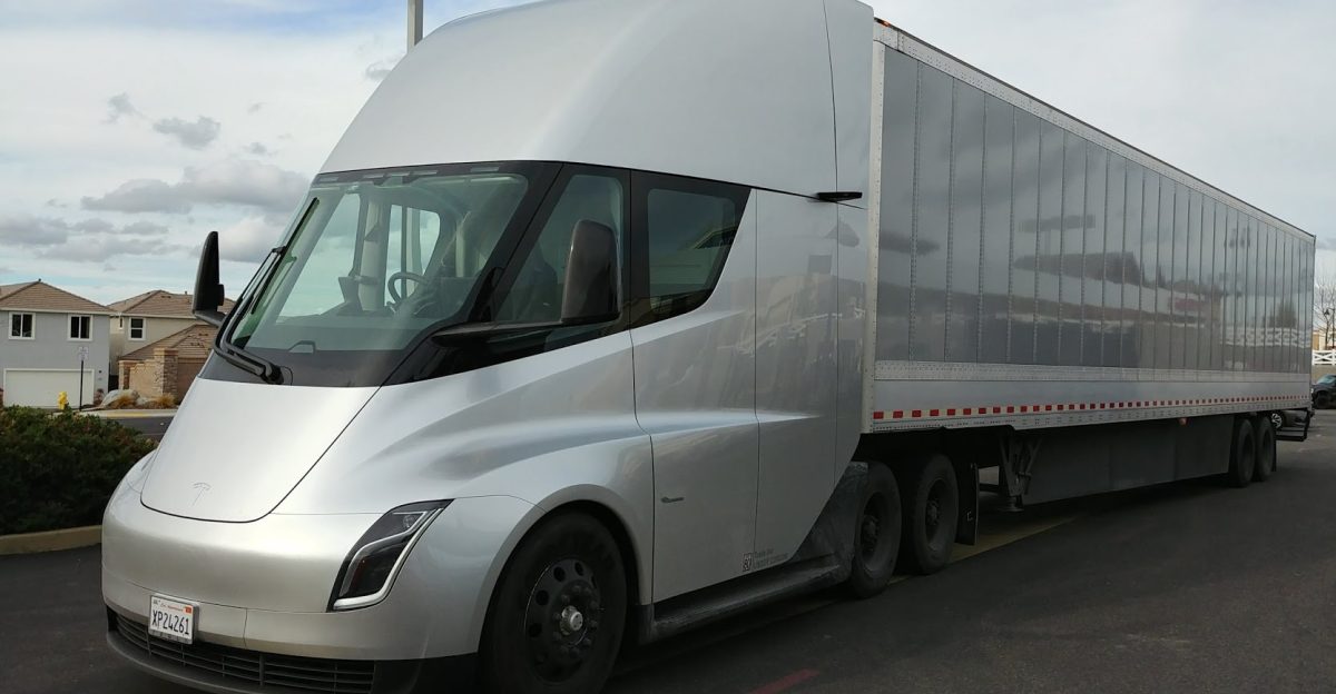 A silver Tesla Semi in Rocklin California