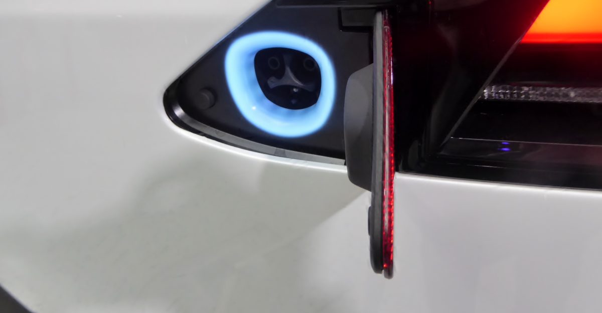 Photograph of the charging port of the Tesla Model X P90D