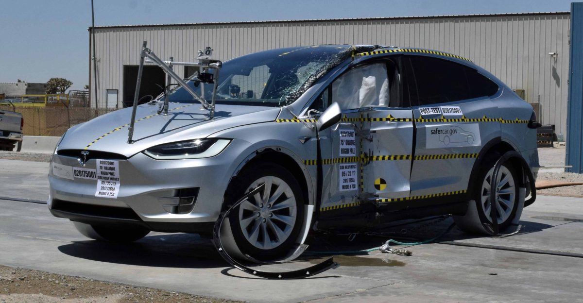 Side pole impact crash test of a 2017 Tesla Model X