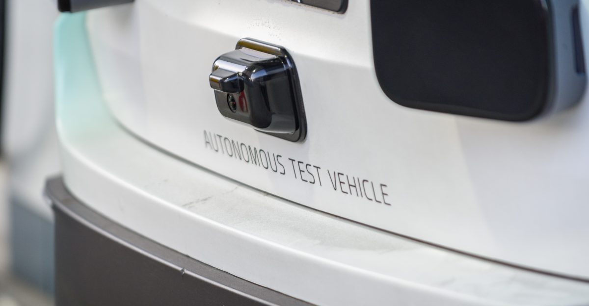 Close-up of cameras and sensors on the rear of a Toyota Highlander modified for use as an autonomous vehicle testbed by self-driving car company Zoox in San Francisco