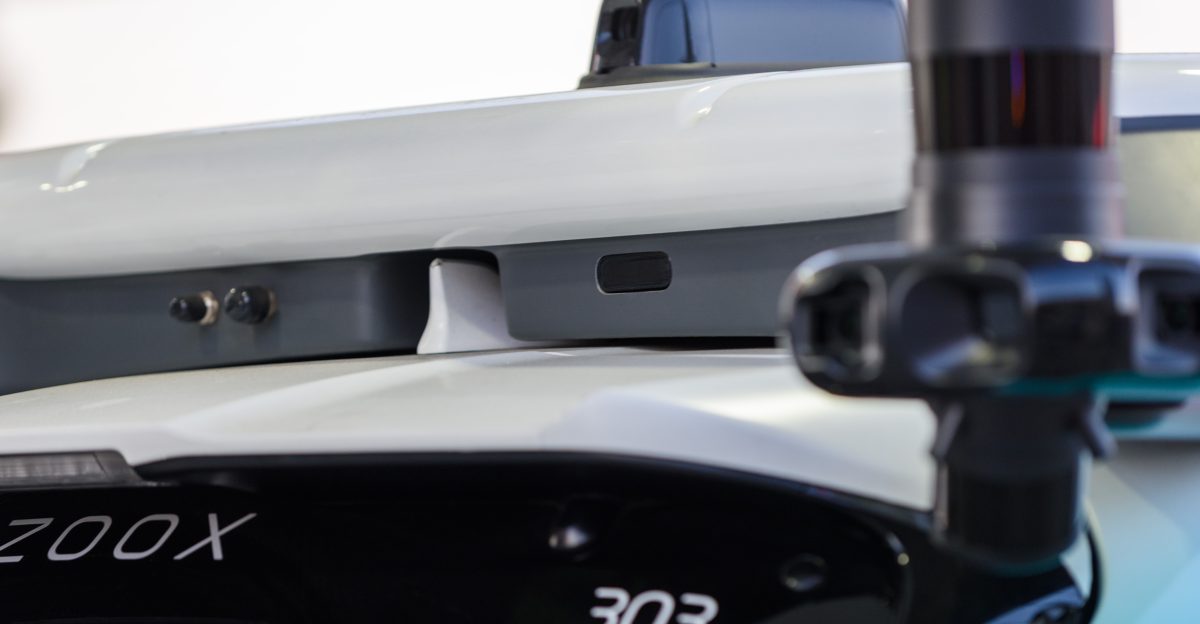 Close-up of cameras on the rear of a Toyota Highlander modified for use as an autonomous vehicle testbed by self-driving car company Zoox in San Francisco