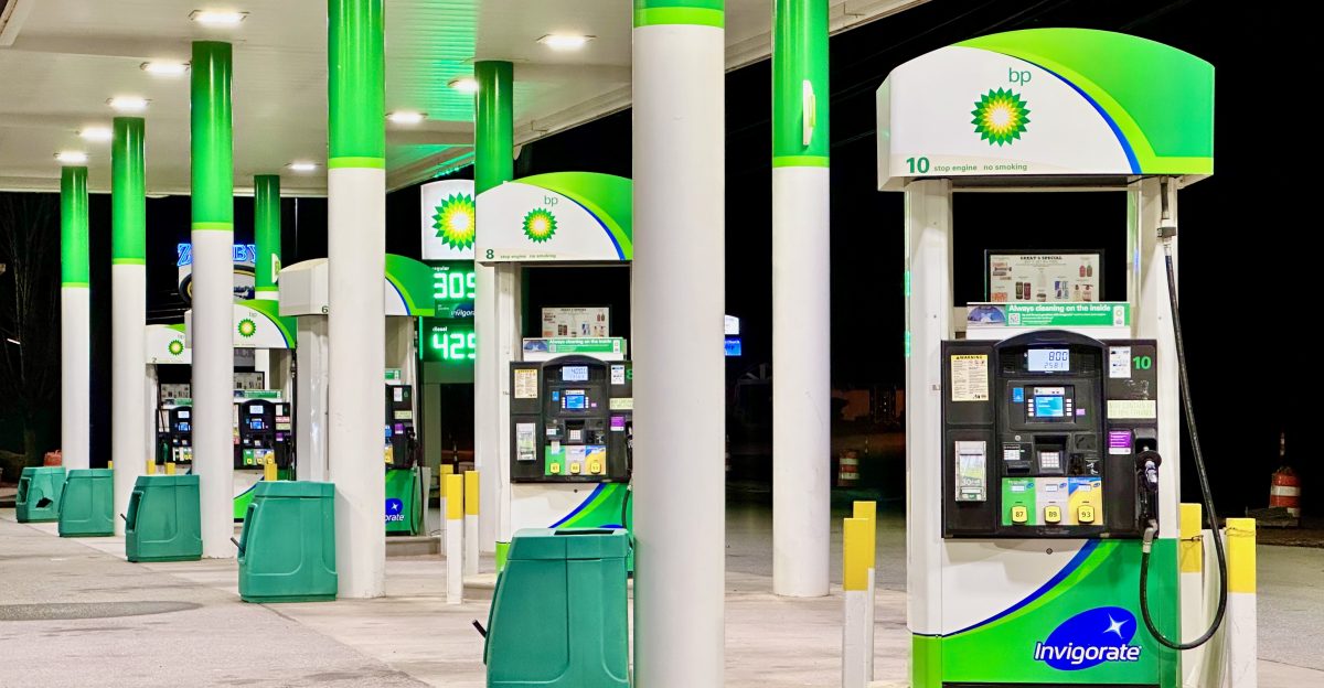 A modern BP gas station or filling station in the United States