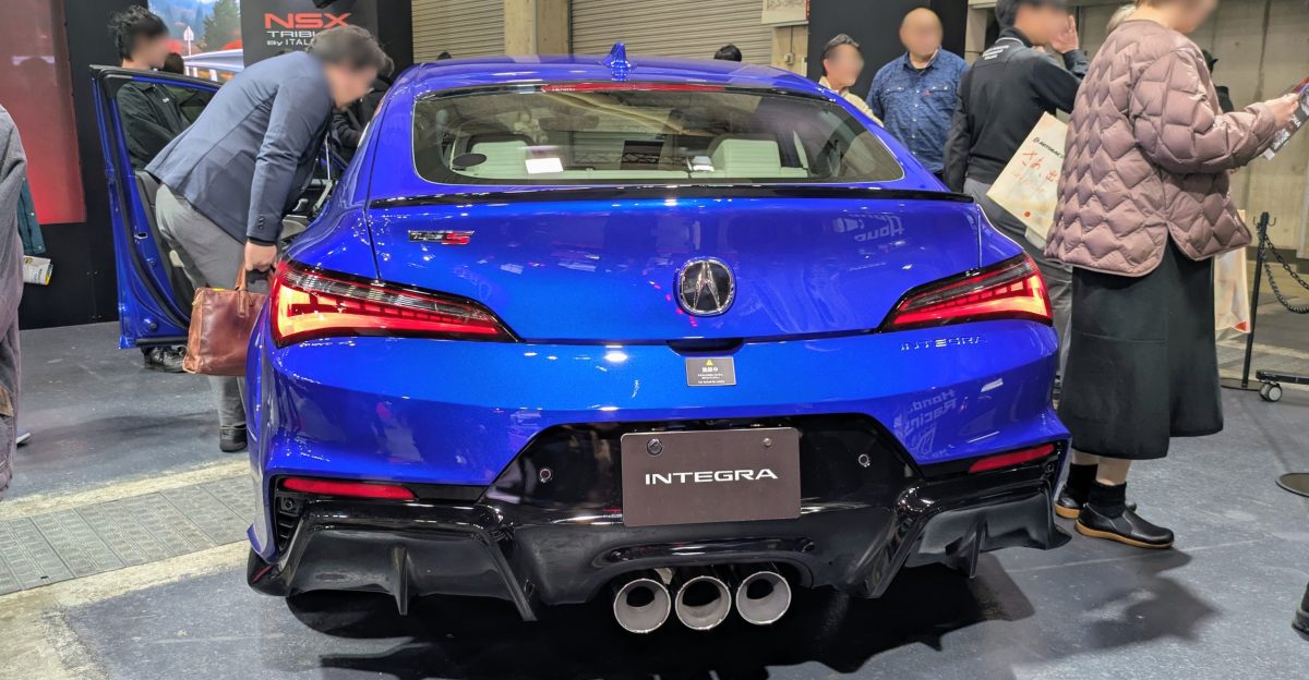 The Acura Integra Type S DE5 North American model exhibited at the Honda Mugen booth during Osaka Auto Messe 2026