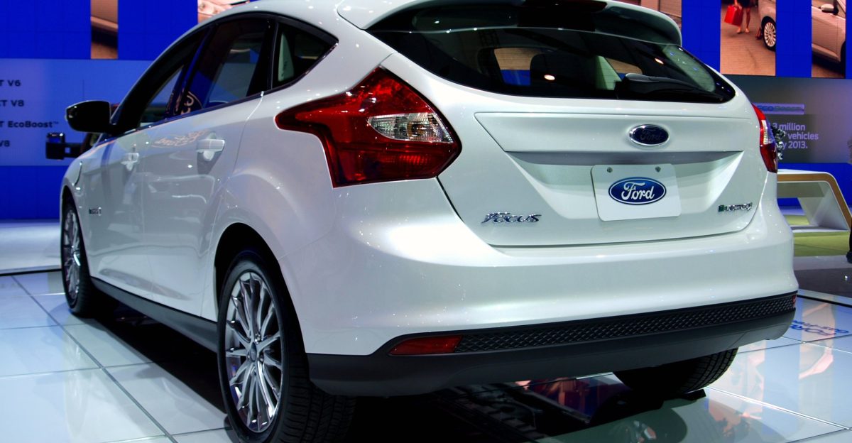 Rear view of the 2012 Ford Focus Electric Vehicle at Entertainment District Toronto Ontario Canada