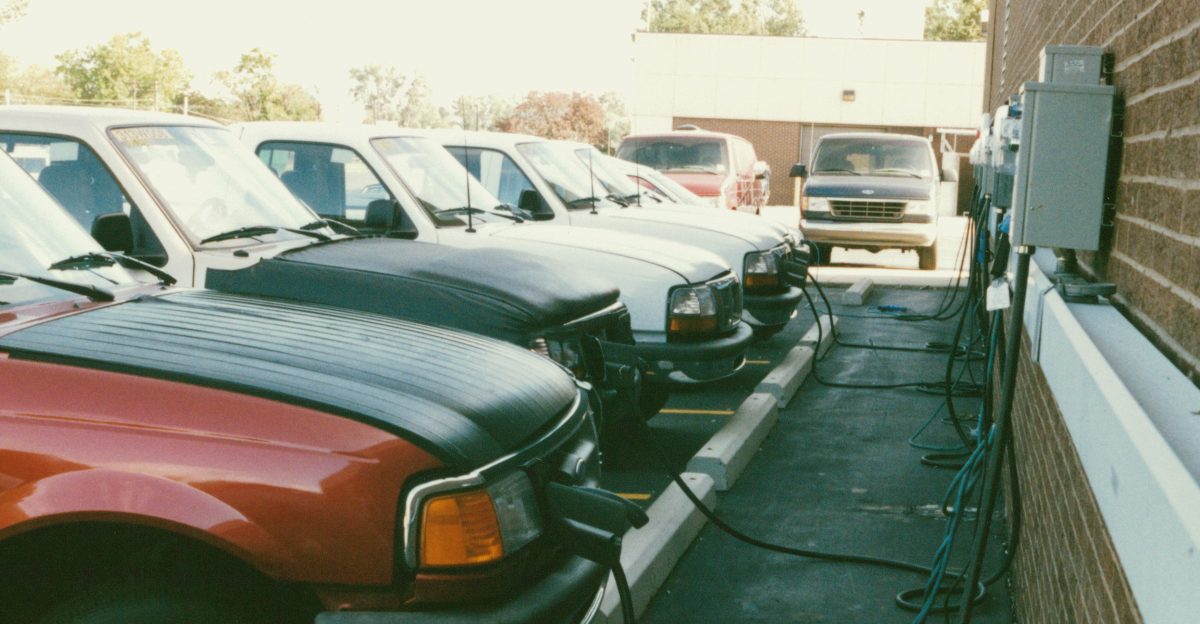 Ford Ranger EVs charging at the Ford Electric Vehilce Center Commerce Drive Dearborn Michigan USA