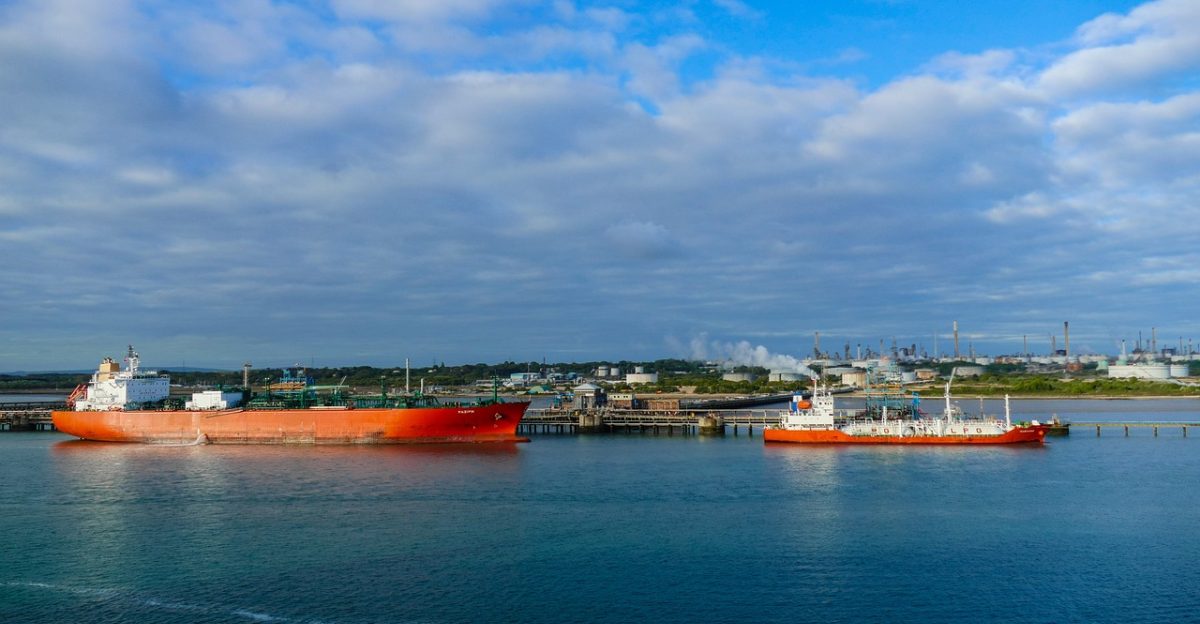 refinery nature oil refinery oil industry ship sea