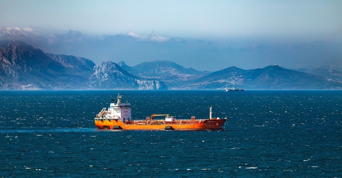 ship sea water sight transport cargo ship tanker oil mountains gibraltar coastline nature strait
