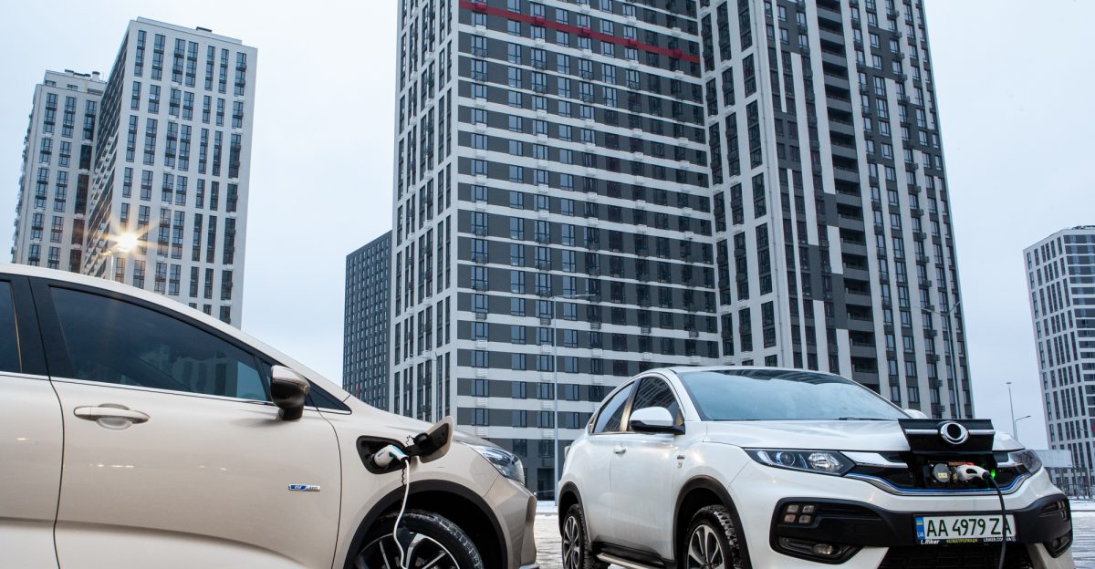Geely Emgrand GSe is charging electric cars in Kyiv Ukraine by L Riker