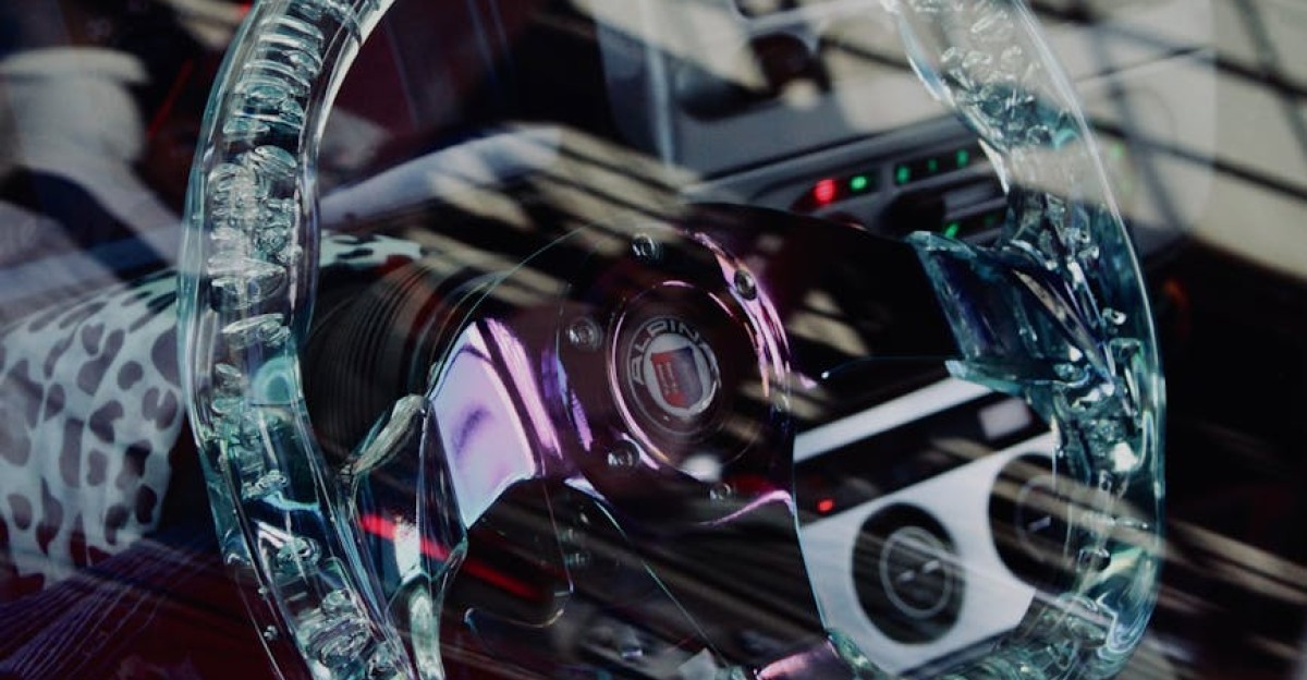 Artistic shot of a car s steering wheel with urban reflections taken in Turkey