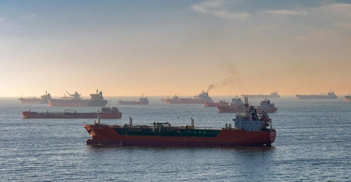 Cargo ships and oil tankers on the Bosporus strait capturing global trade and maritime logistics at sunset