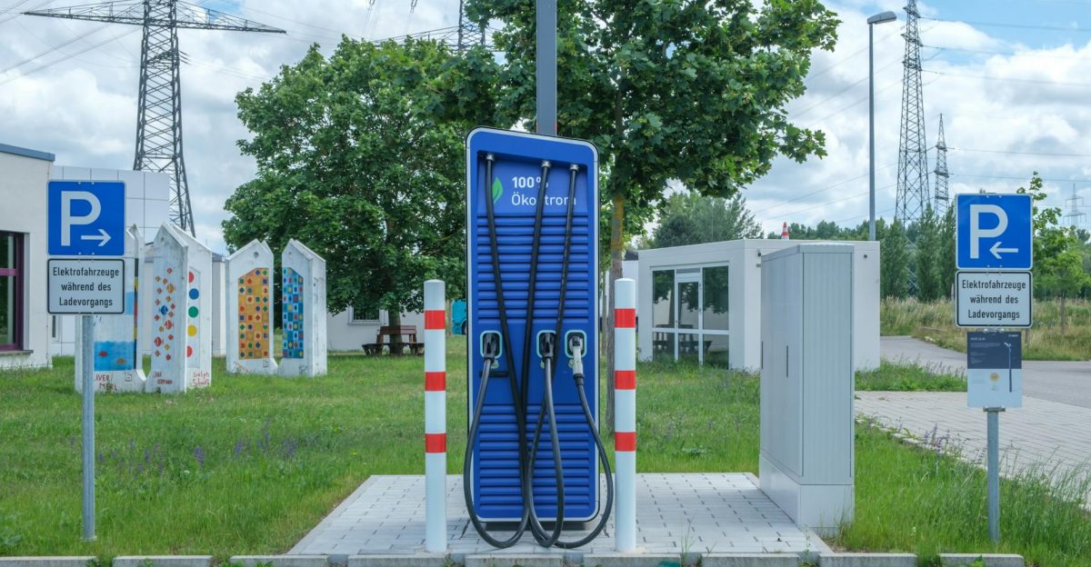 Public charging station with eco-friendly design for electric vehicles