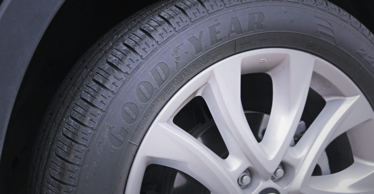 a close up of a tire on a car