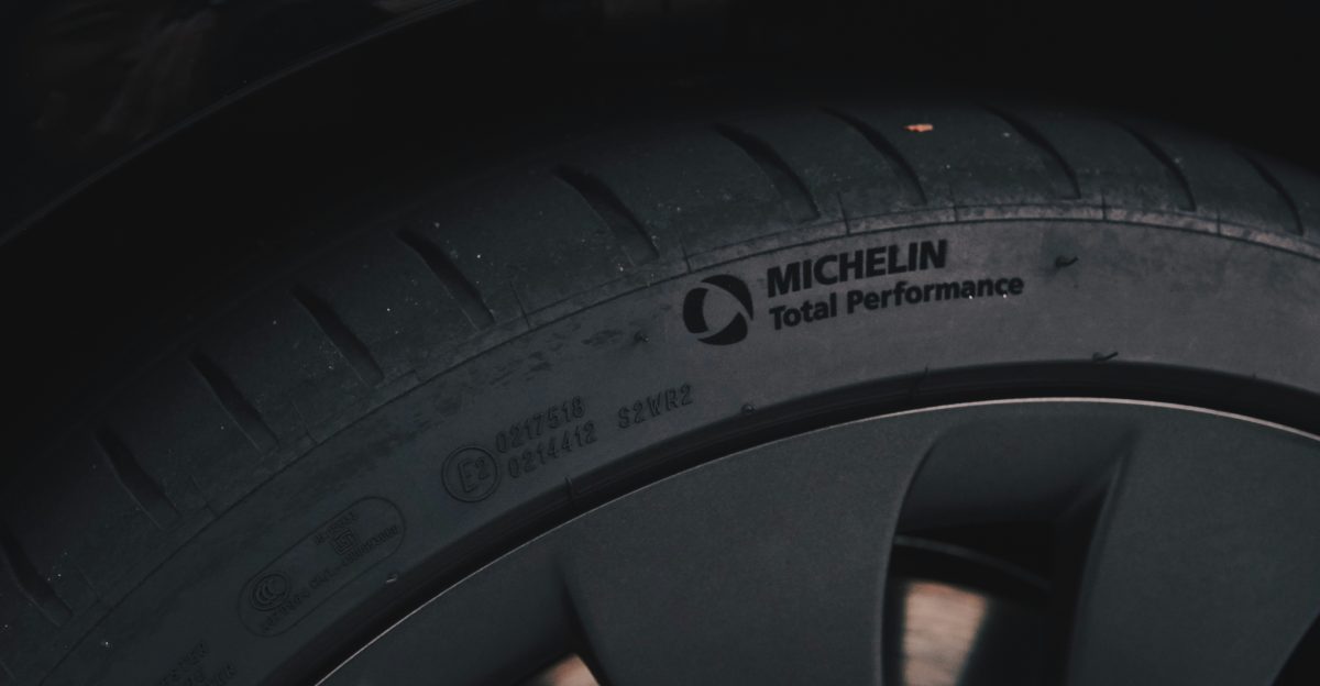 a close up of a tire on a car