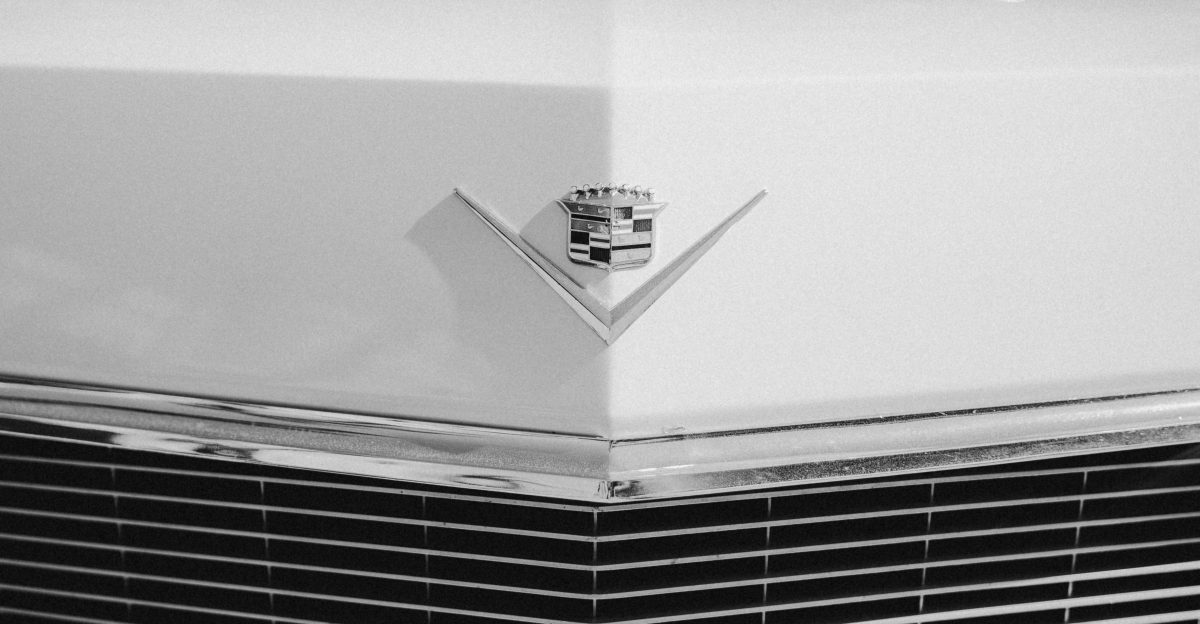 A vintage cadillac is shown in black and white