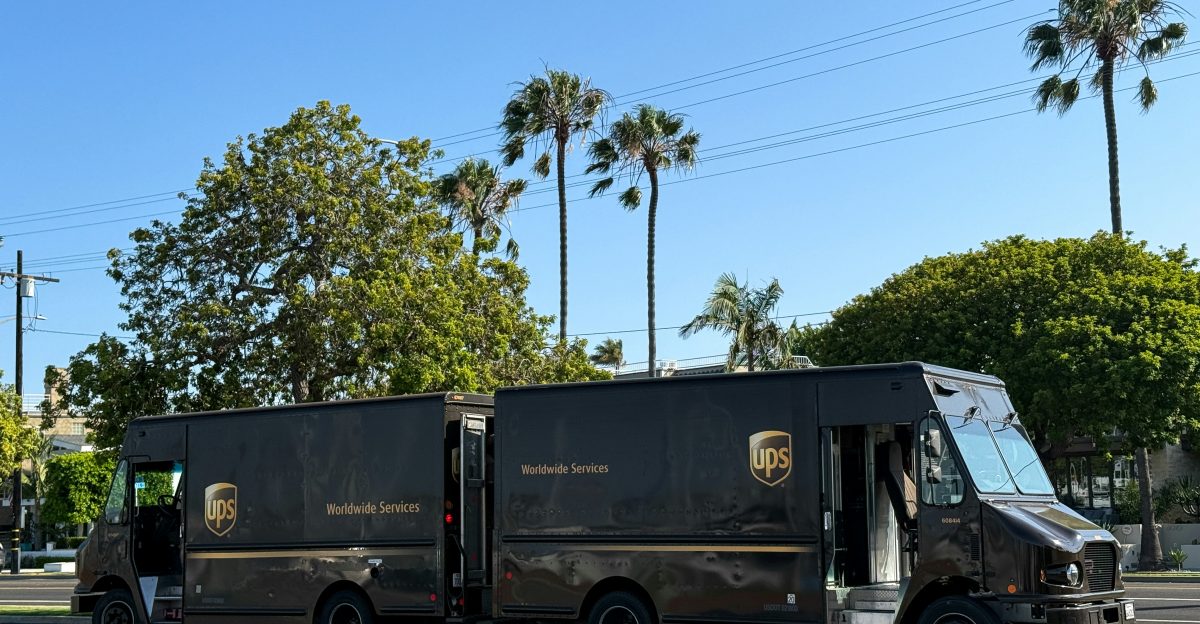 A ups truck is parked on the street